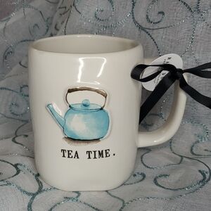 Rae Dunn Cream‎ Mug with Blue Teapot Design